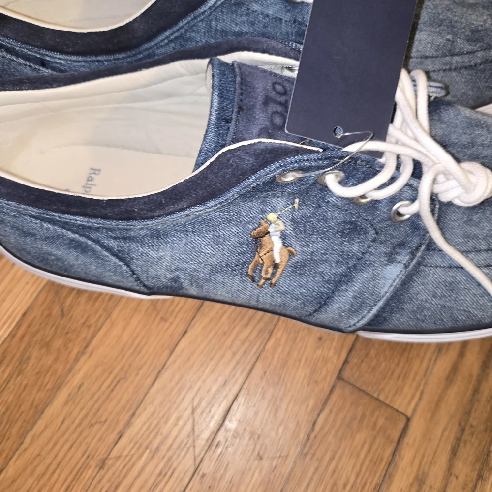 Polo by Ralph Lauren Men's Denim-Style Boat Shoes - Blue with White Laces